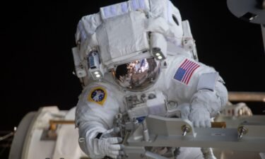 NASA spacewalker Shane Kimbrough is pictured during a spacewalk to install new roll out solar arrays on the International Space Station's Port-6 truss structure on June 16.