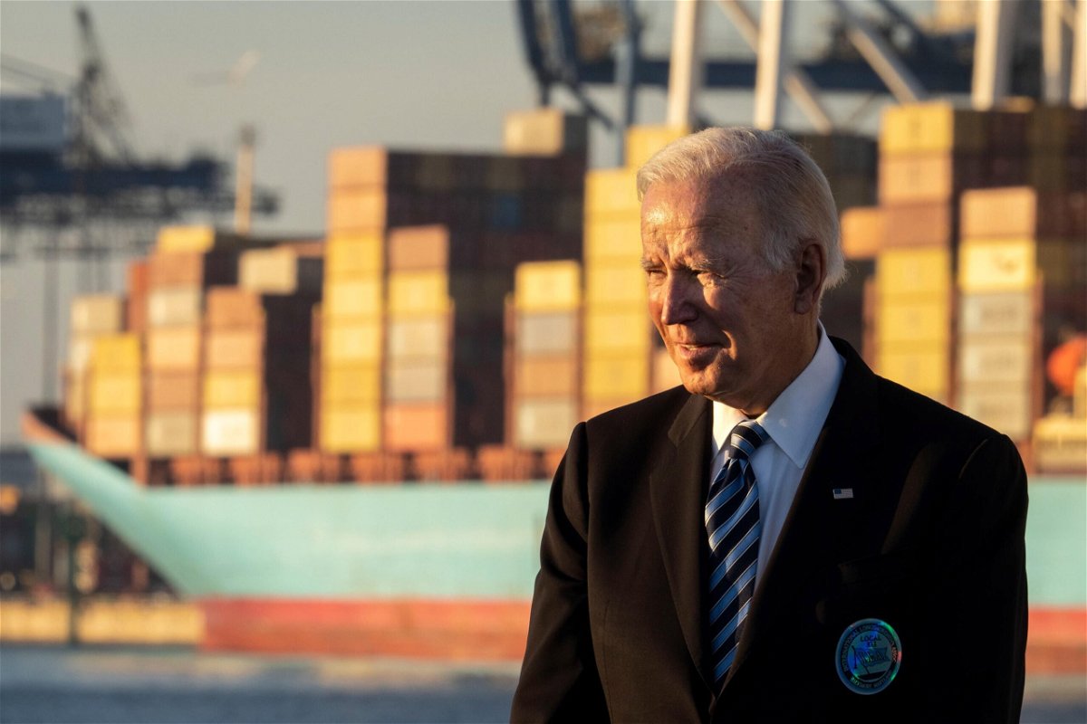 <i>Drew Angerer/Getty Images</i><br/>President Joe Biden speaks about the recently passed $1.2 trillion Infrastructure Investment and Jobs Act at the Port of Baltimore on November 10
