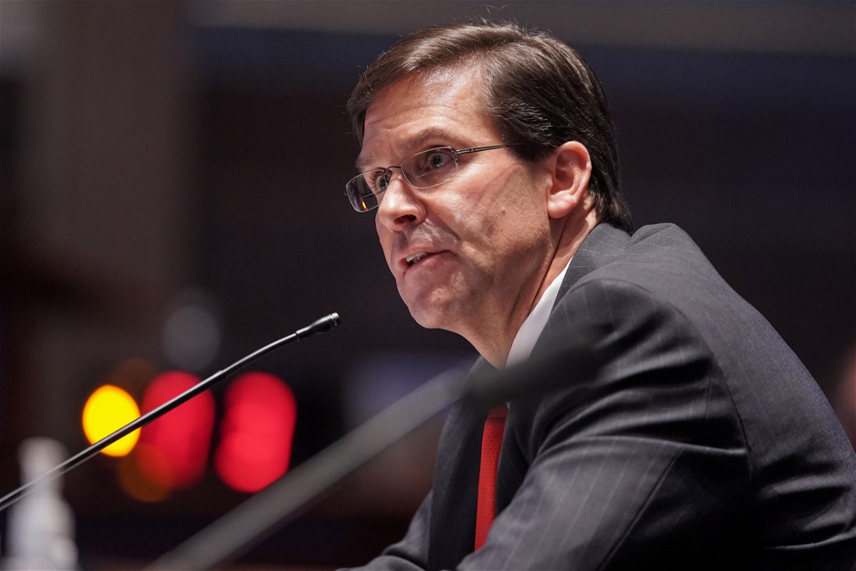 <i>Greg Nash/Pool/Getty Images</i><br/>Former Secretary of Defense Mark Esper is seen here testifying during a House Armed Services Committee hearing on July 9