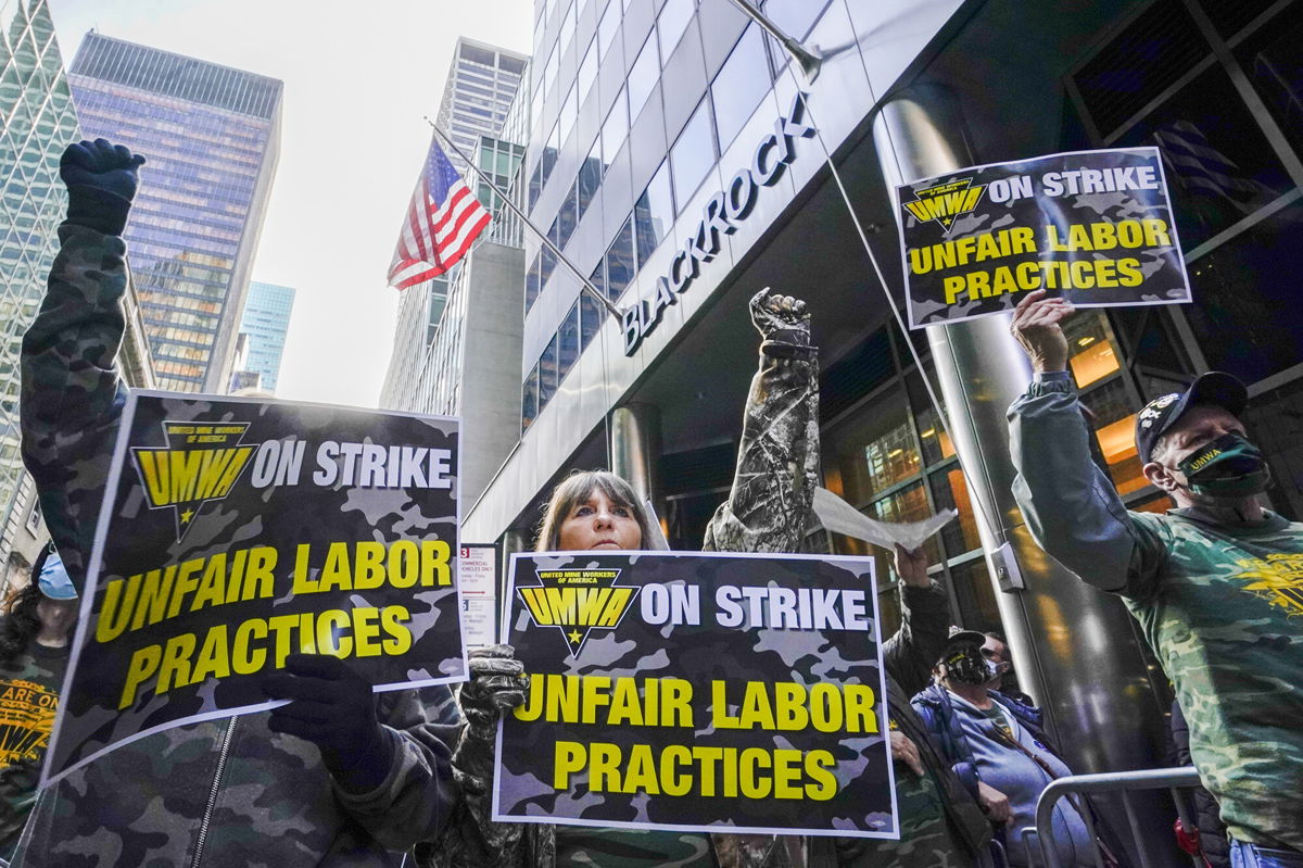 <i>Mary Altaffer/AP</i><br/>Mine workers have been on the picket line outside of two mines owned by Warrior Met Coal in rural Alabama for the last seven months