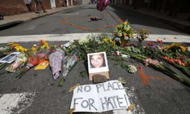 Flowers at a memorial for Heather Heyer