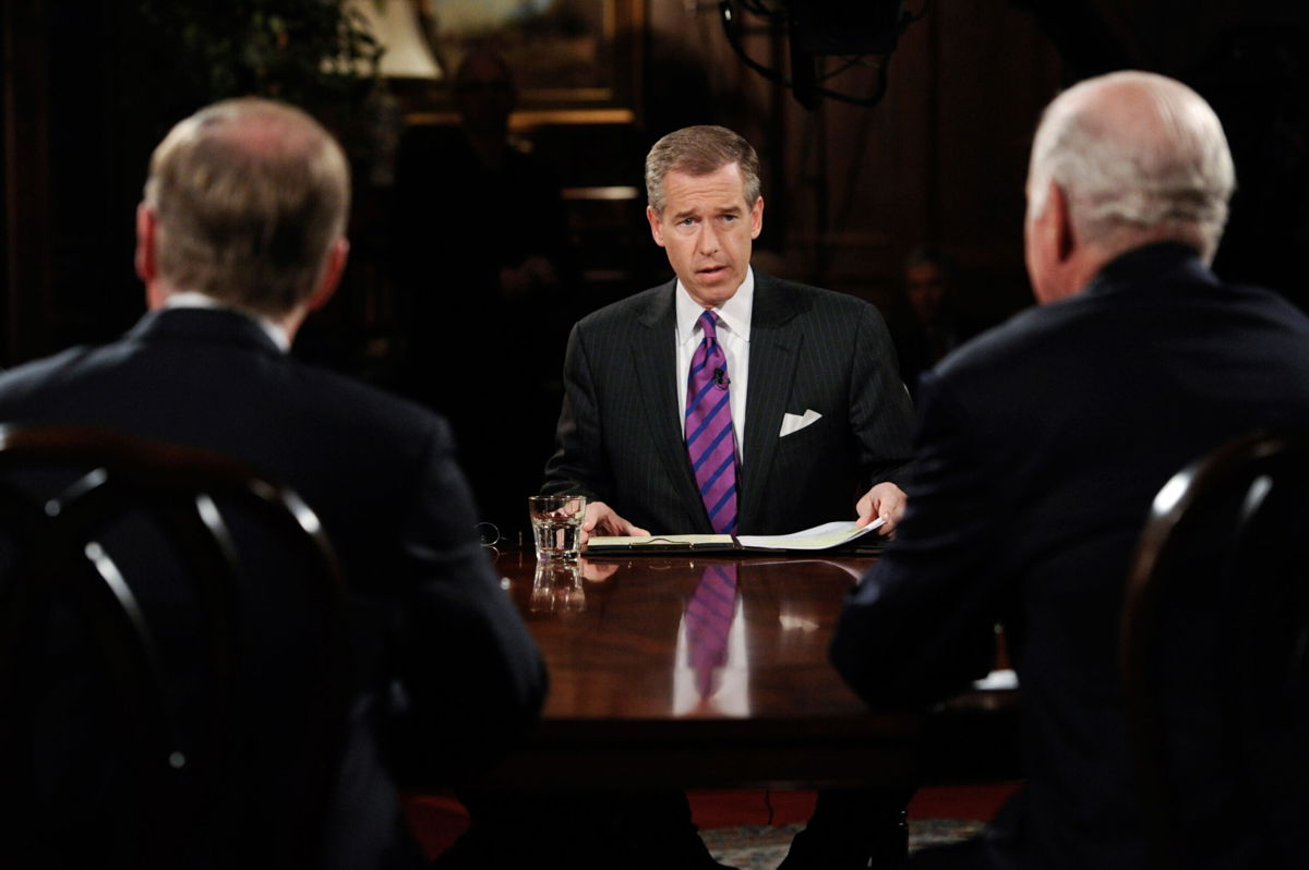 <i>Peter Kramer/NBCUniversal/Getty Images</i><br/>Brian Williams interviews President George H.W. Bush's foreign policy team on the 20th anniversary of Operation Desert Storm. Williams is leaving NBC after 28 years.