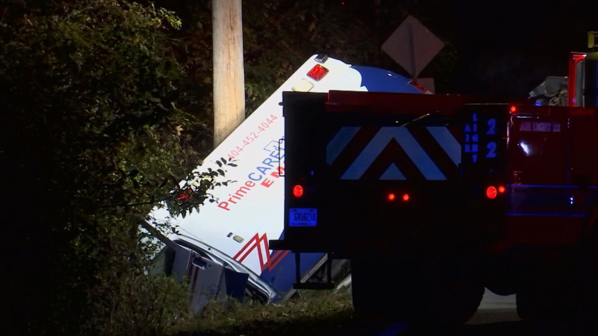 <i>WGCL</i><br/>The ambulance veered off the shoulder of the road causing it to roll over into a ditch in Fairburn