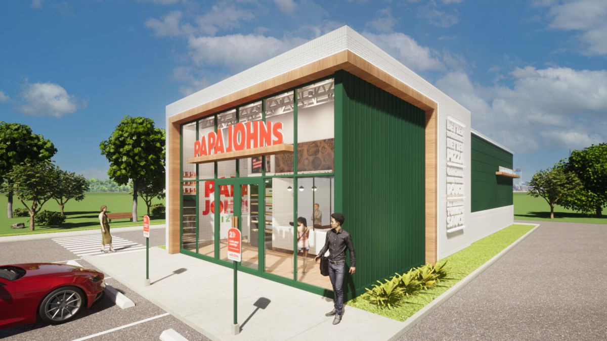 <i>Courtesy Papa John's</i><br/>A rendering of a new Papa Johns store