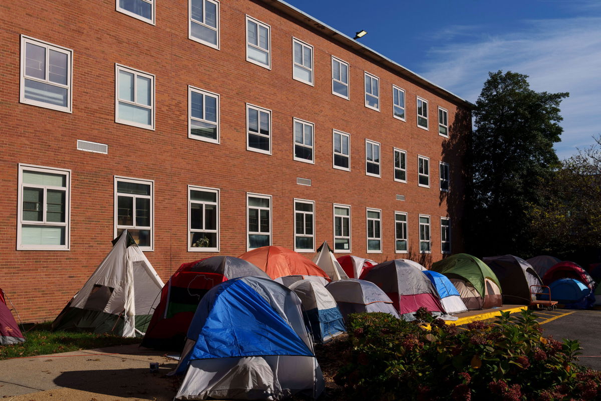 <i>Drew Angerer/Getty Images</i><br/>Tents were set up near the Blackburn University Center as students protested poor housing conditions on the campus of Howard University last month in Washington