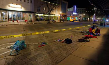 Police tape cordons off a street in Waukesha