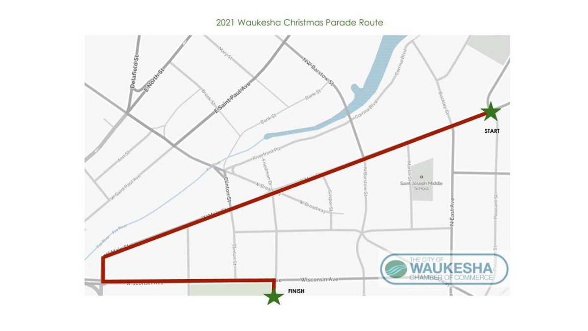 <i>City of Waukesha</i><br/>The City of Waukesha posted this graphic of the Christmas Parade route prior to the scheduled start Sunday afternoon.