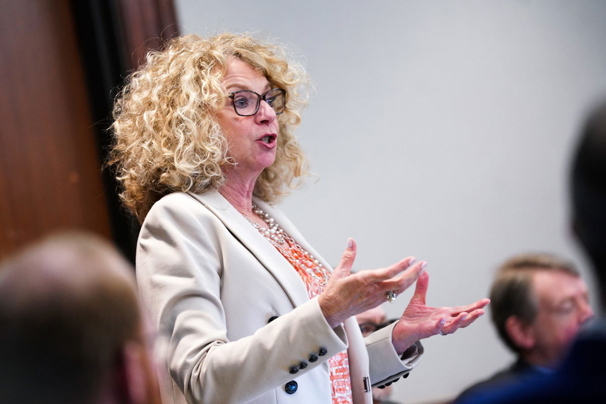 <i>Sean Rayford/Getty Images</i><br/>Defense attorney Laura Hogue speaks during the trial of the killers of Ahmaud Arbery at the Glynn County Courthouse on November 18