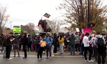 Students at Quincy High School in Massachusetts protest racism in the school district.