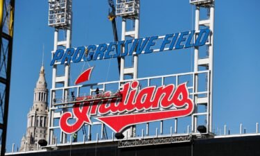 The "Indians" sign atop the left field scoreboard at Progressive Field that Cleveland baseball fans have known since 1994 started to come down Tuesday.