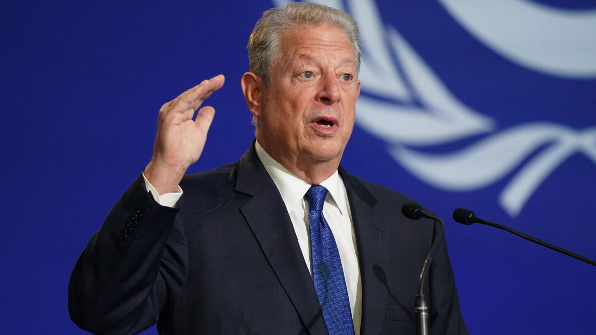 <i>Ian Forsyth/Getty Images</i><br/>Former US Vice President Al Gore speaks at COP26 on Friday.