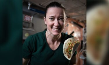 NASA astronaut Megan McArthur is seen with a taco made using fajita beef