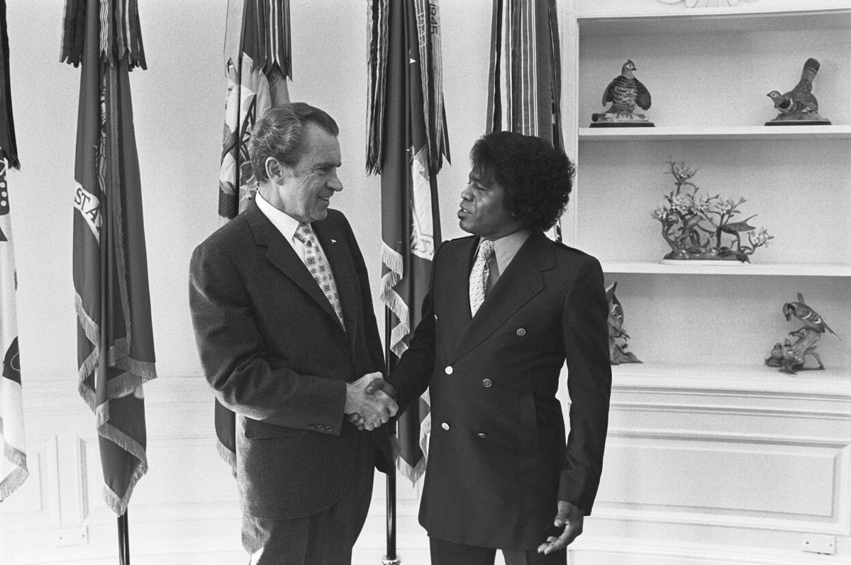 <i>Oliver F Adkins/PhotoQuest/Getty Images</i><br/>James Brown endorsed President Richard Nixon for re-election in 1972
