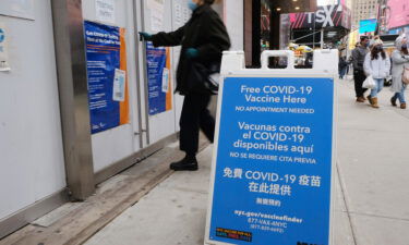 A Covid-19 vaccination pop-up site stands in Times Square on December 9 in New York City. The Supreme Court turned away two emergency requests December 13 from health care workers