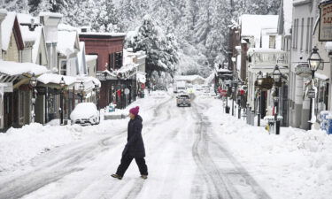 Snow lines the streets in Nevada City