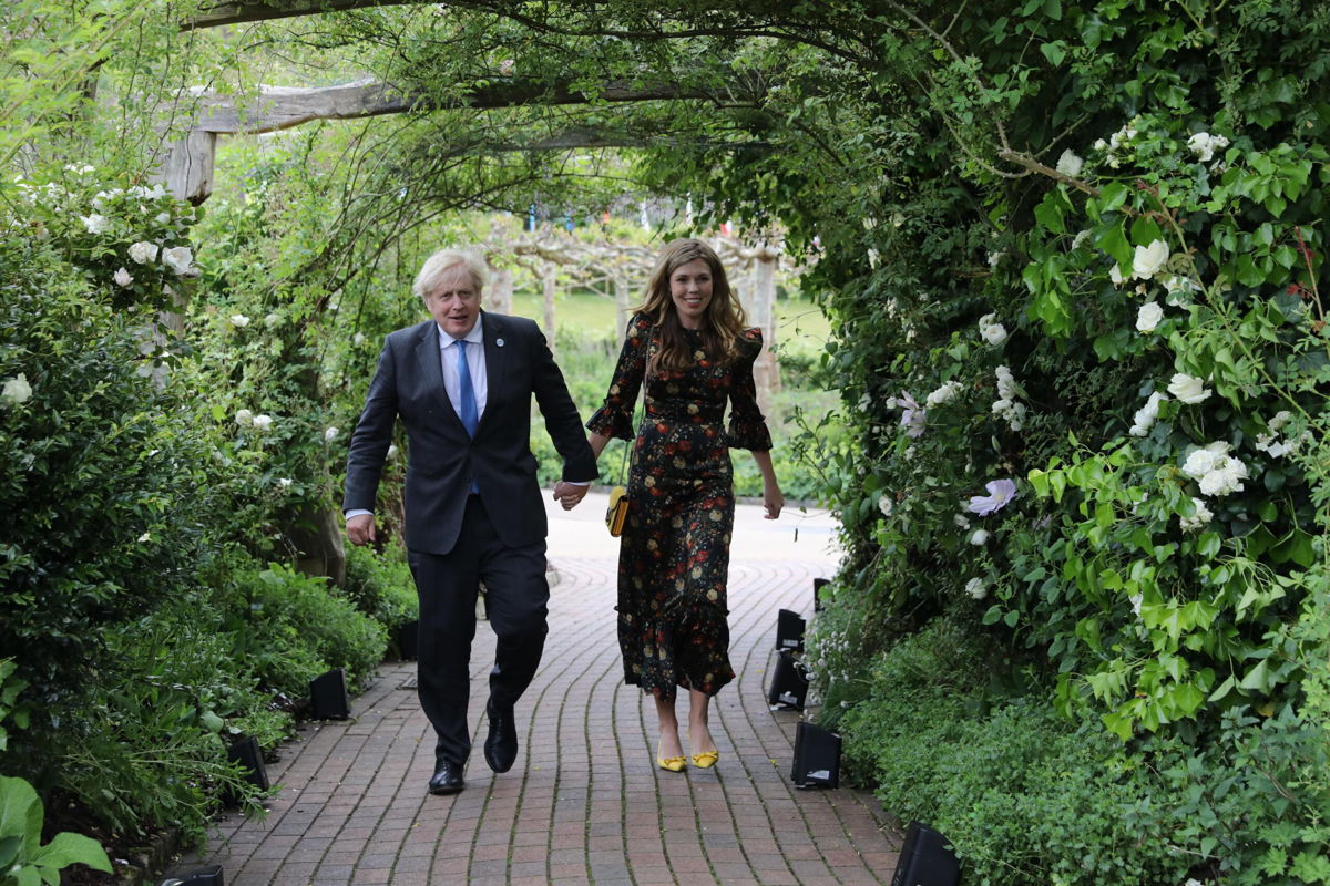 <i>Jack Hill/Getty Images</i><br/>Boris Johnson and his wife Carrie arrive for a reception at The Eden Project during the G7 Summit on June 11