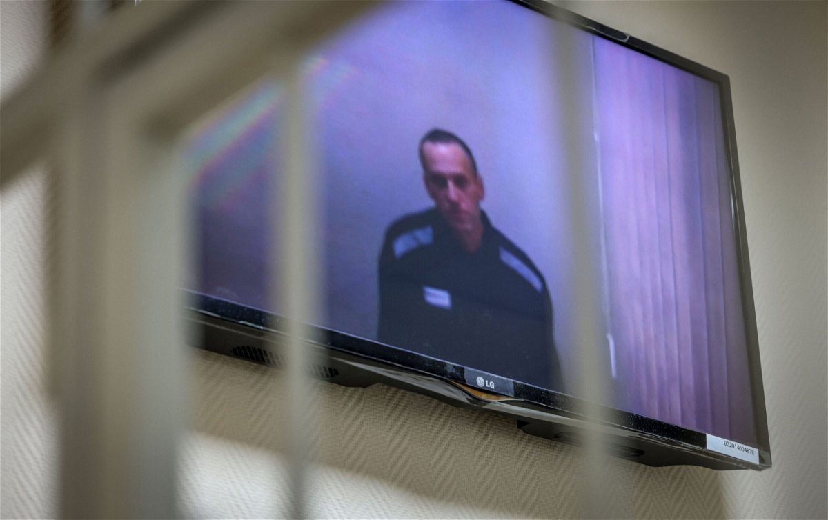 <i>Dimitar Dilkoff/AFP/Getty Images</i><br/>Jailed Kremlin critic Alexei Navalny appears on screen via a video link from prison during a court hearing