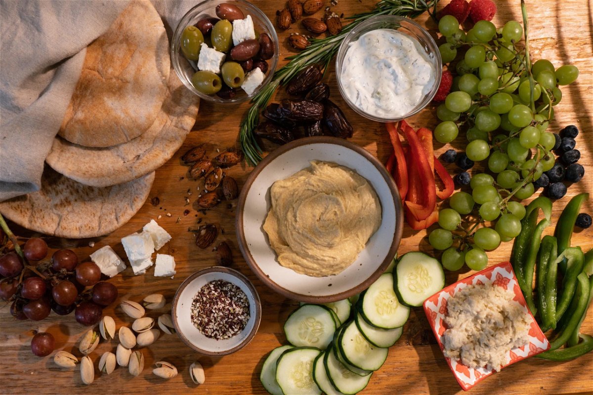 <i>Heather Fulbright/CNN</i><br/>A Mediterranean meze spread is typically served as an appetizer but works well as brunch for a crowd.