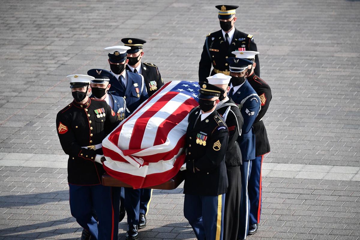 <i>Mandel Ngan/Pool/Getty Images</i><br/>The casket of former Senator Bob Dole arrives at the U.S. Capitol where he will lie in state on December 9 in Washington