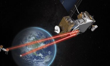 This illustration of NASA's Laser Communications Relay Demonstration shows how otherwise invisible infrared lasers could be used to communicate between space missions and ground stations on Earth.