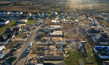 An aerial view of damaged houses in Bowling Green