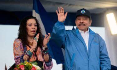 Nicaraguan President Daniel Ortega with his wife and Vice President Rosario Murillo on October 13