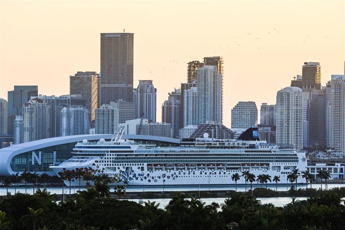 <i>Chandan Khanna/AFP/Getty Images</i><br/>A docked Norwegian Gem cruise ship is seen at the Port of Miami in Miami Beach