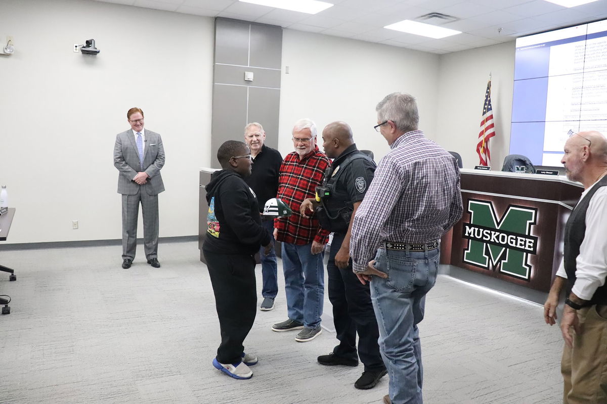 <i>Muskogee Public Schools</i><br/>The Muskogee Police Department presented Davyon Johnson with an honorary officer certificate.