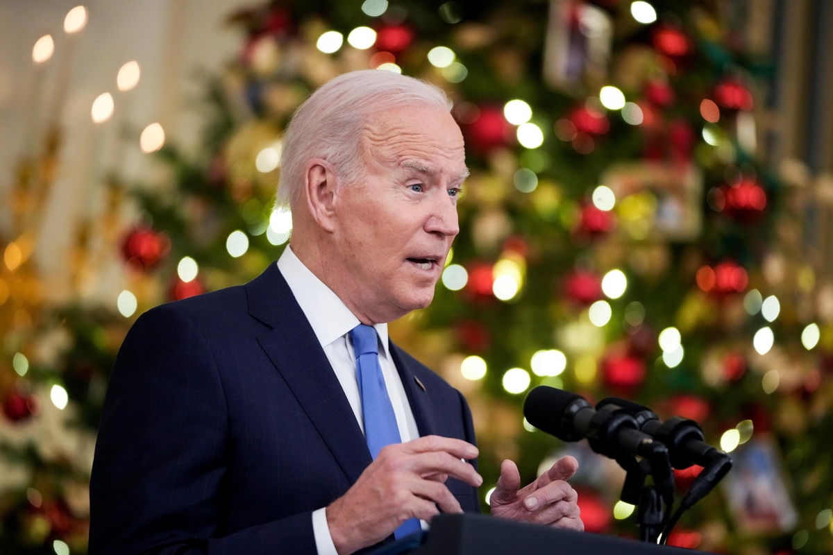 <i>Drew Angerer/Getty Images</i><br/>U.S. President Joe Biden speaks about the omicron variant of the coronavirus in the State Dining Room of the White House