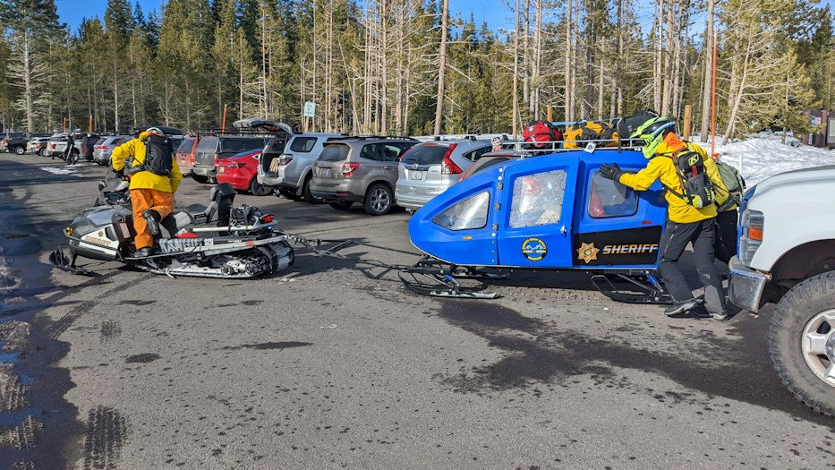 Deschutes County Sheriff's Search and Rescue used snowmobiles, a mobile ambulance to reach, transport injured cross-country skier