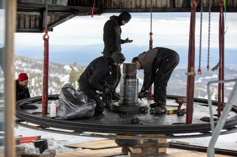 Repair crews at work on Mt. Bachelor's Skyliner Express lift in January