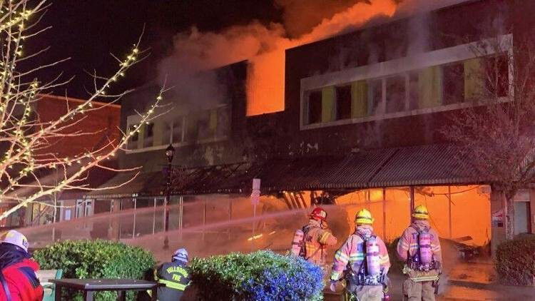 <i>Hillsboro Fire & Rescue via KPTV</i><br/>Hillsboro Fire & Rescue said a historic building that houses several businesses burned in a commercial fire in downtown Hillsboro early Sunday morning.