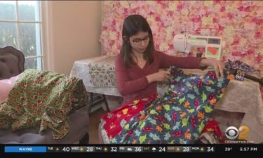 Eleven-year-old Giuliana Demma makes hospital gowns for pediatric cancer patient.
