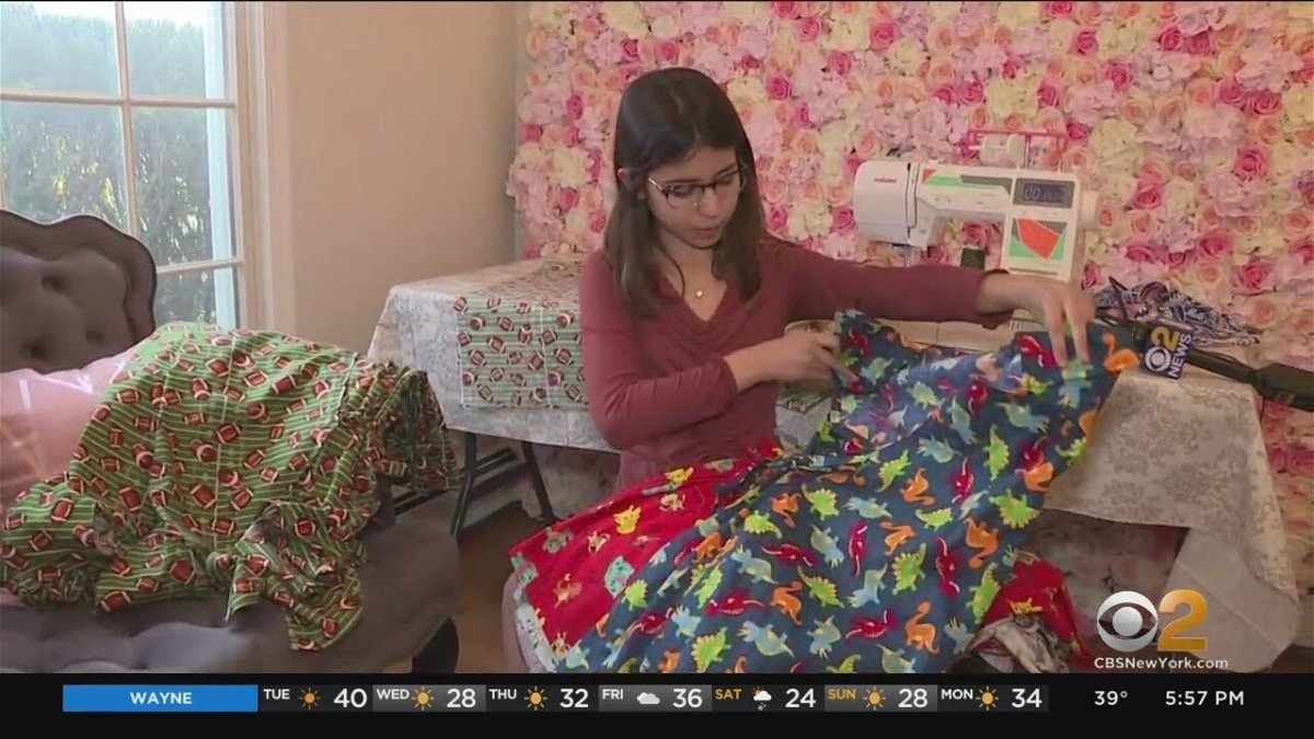 <i>WCBS</i><br/>Eleven-year-old Giuliana Demma makes hospital gowns for pediatric cancer patient.