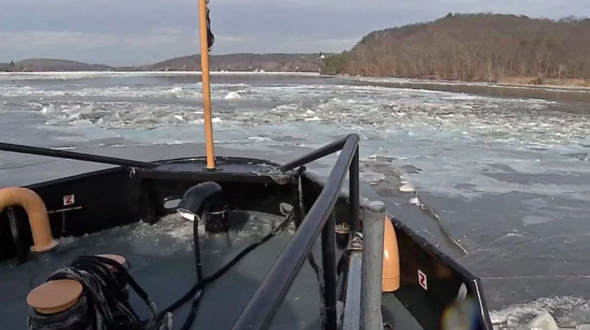 <i>WFSB</i><br/>File - A Coast Guard on the Connecticut River in January 2018.