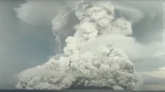  Lightning Striking the Hunga Tonga-Hunga Ha'Apai Volcano in Tonga during eruption