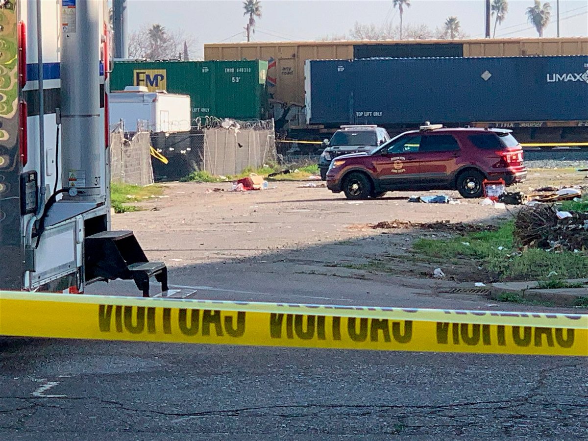 <i>Clifford Oto/The Stockton Record/AP</i><br/>A Stockton Fire Department SUV is parked at the scene where fire Capt. Max Fortuna was fatally shot.