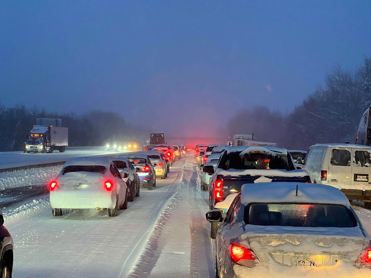 <i>Courtesy Brad Herrman</i><br/>Travelers have been stuck for hours as winter weather gridlocks Western Kentucky Parkway.