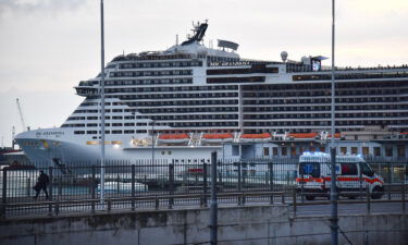A view of the MSC Grandiosa cruise ship where passengers on board tested positive for Covid-19