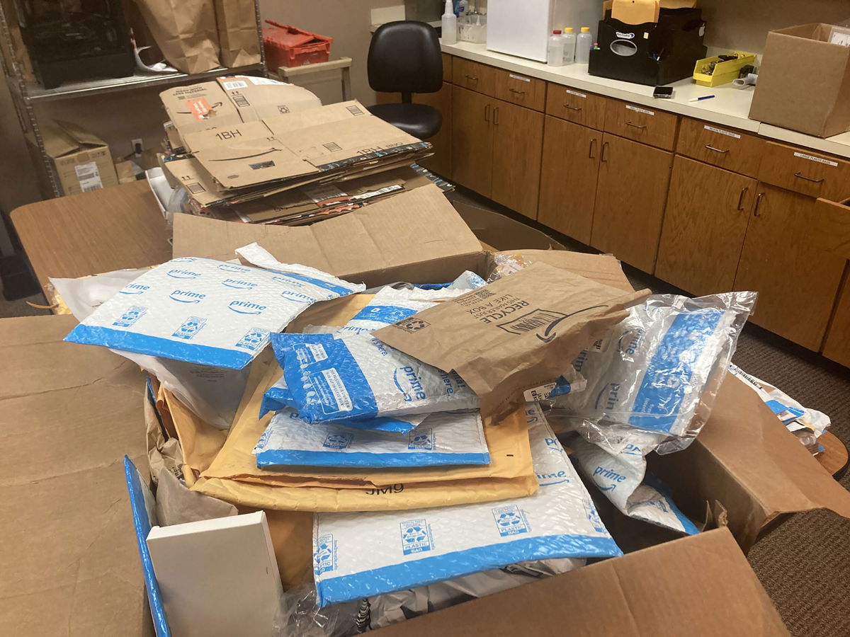 <i>Oklahoma County Sheriff's Office</i><br/>The Oklahoma County Sheriff's Office says they are investigating how almost 600 packages from Amazon ended up dumped in a rural area northeast of Oklahoma City.
