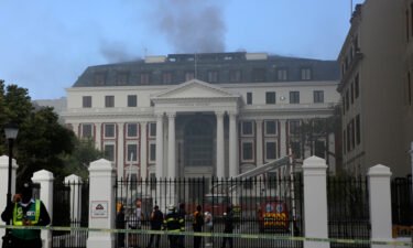 Firefighters battle the fire at South Africa's Parliament on January 2.