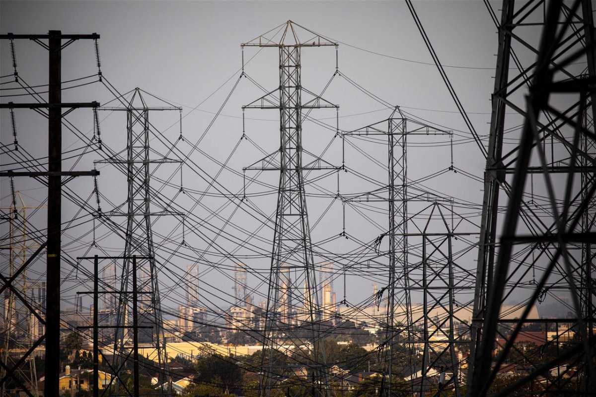 <i>Jay L. Clendenin/Los Angeles Times/Getty Images</i><br/>Overhead electric power lines photographed in Redondo Beach