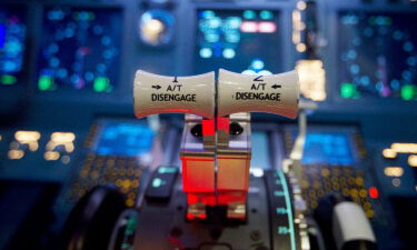 A  flight simulator in a reproduction of a Boeing 737 cockpit at the 2011 Paris Air Show.