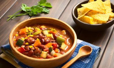 Make a vegetarian chili jam-packed with a rainbow of diced veggies and serve with tortilla chips.