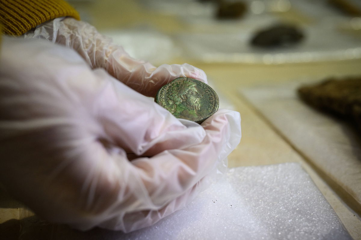 <i>Leon Neal/Getty Images</i><br/>This coin depicting Marcus Aurelius from the reign of Emperor Constantine was one of more than 300 unearthed.