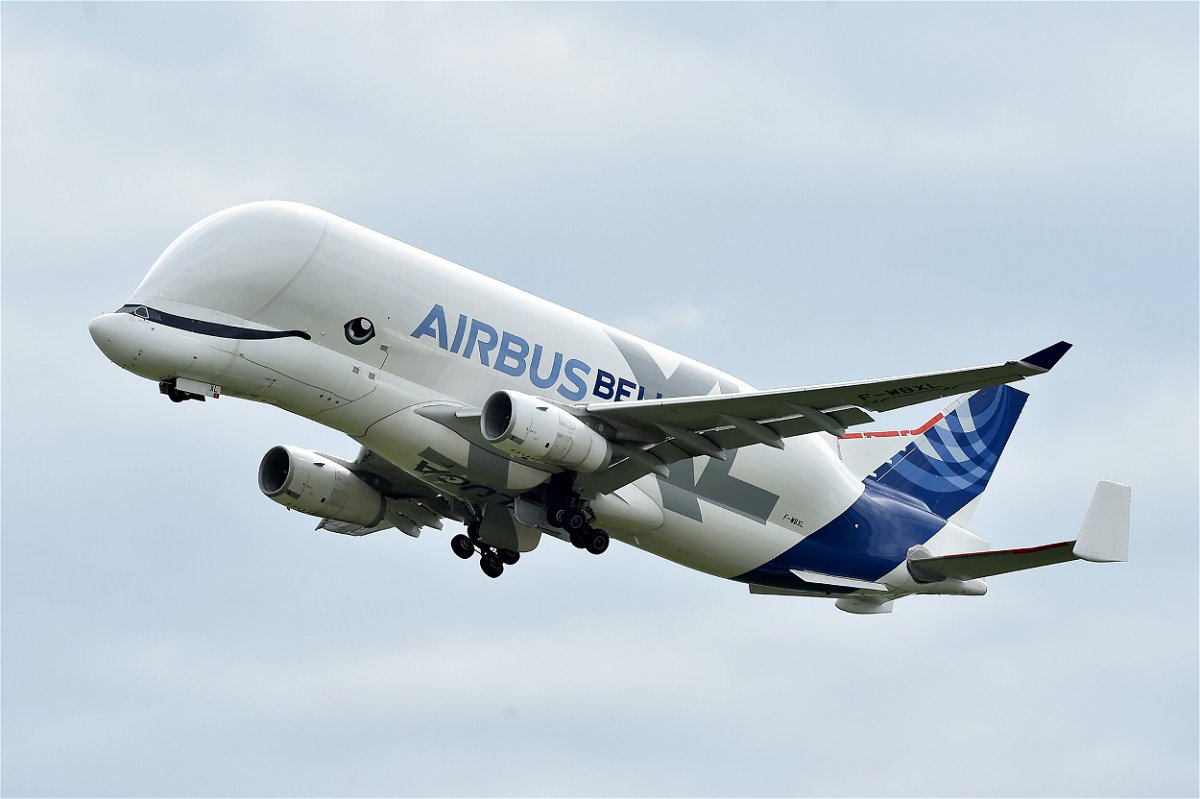 <i>REMY GABALDA/AFP/Getty Images</i><br/>Airbus' Beluga XL takes off from Toulouse Blagnac airport on April 30