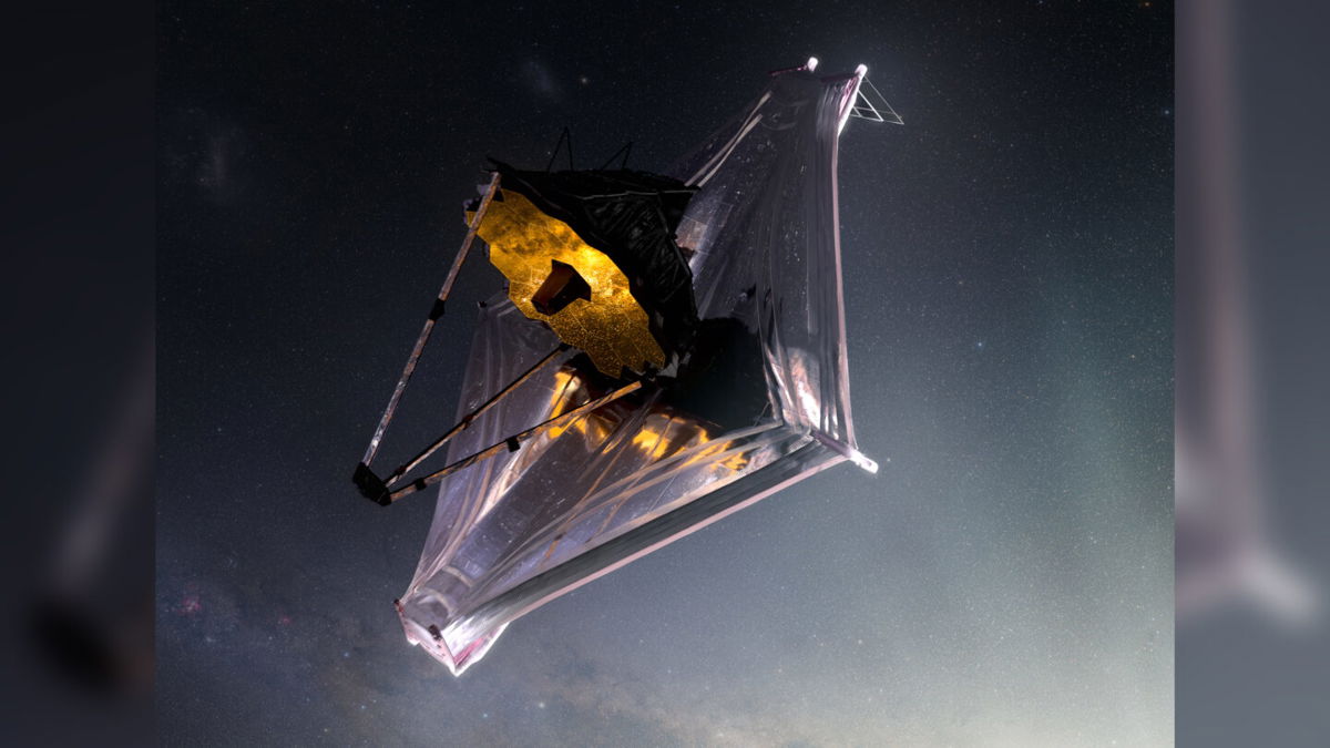 <i>Adriana Manrique Gutierrez/CIL/GSFC/NASA</i><br/>This artist's illustrations shows the Webb telescope as it appears in space after it's completely set up.