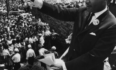 American civil rights leader Dr. Martin Luther King Jr. (1929-1968) delivers his 'I have a dream' speech to participants in the March on Washington