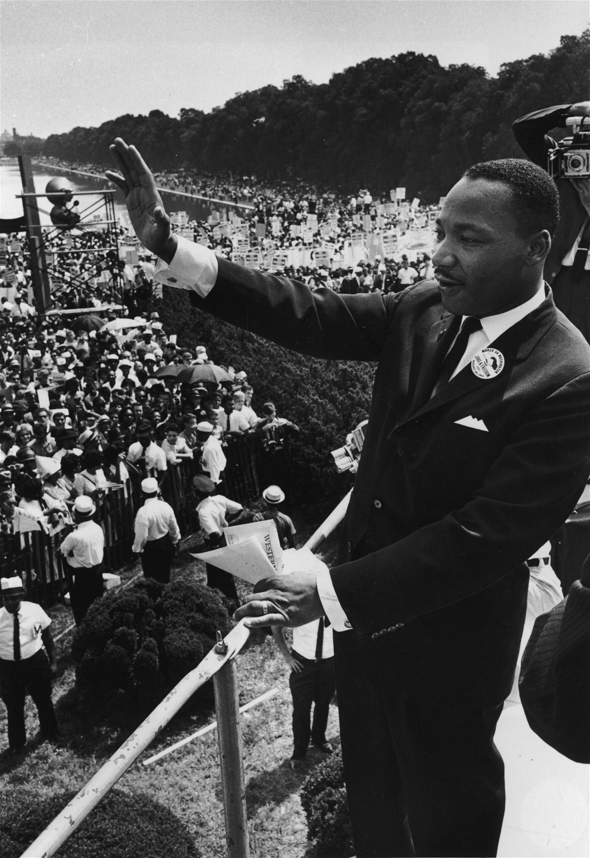 <i>Washington Bureau/Getty Images</i><br/>American civil rights leader Dr. Martin Luther King Jr. (1929-1968) delivers his 'I have a dream' speech to participants in the March on Washington