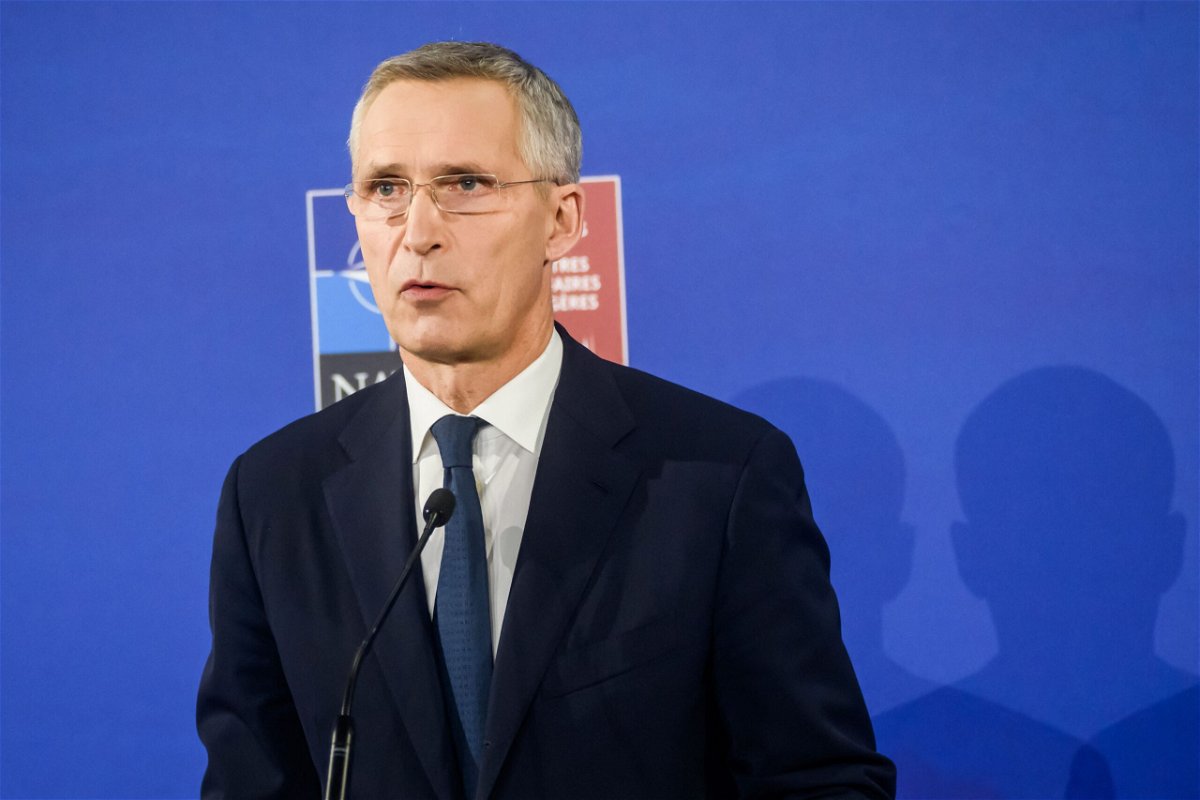 <i>GINTS IVUSKANS/AFP/AFP via Getty Images</i><br/>NATO Secretary General Jens Stoltenberg addresses a press conference during a meeting of NATO foreign ministers in Riga